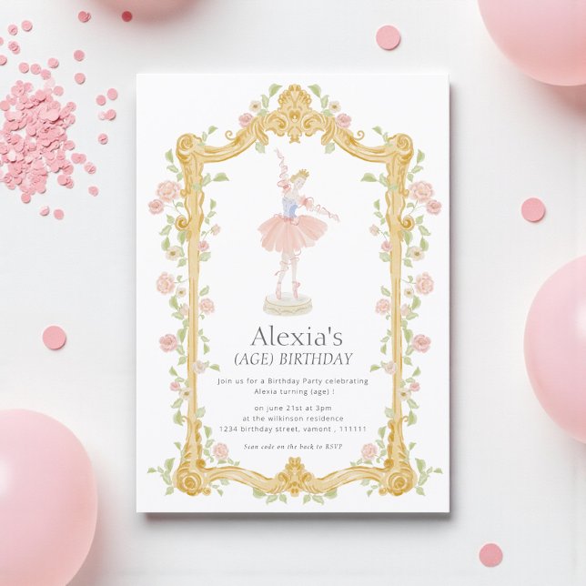 Invitation Code QR d'anniversaire de ballerine florale aquare (Créateur téléchargé)