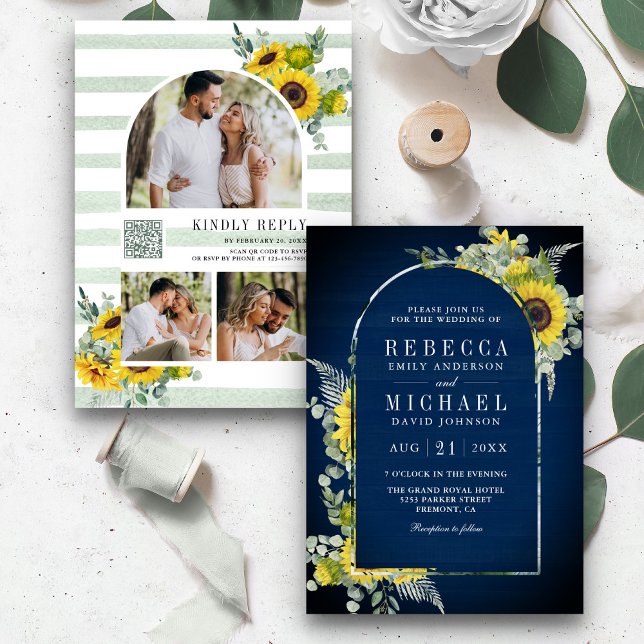 Invitation Code QR d'arche de tournesol Eucalyptus Mariage Na (Créateur téléchargé)
