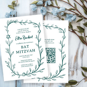 Invitation Code QR de Bat mitzvah à barres botaniques délicat