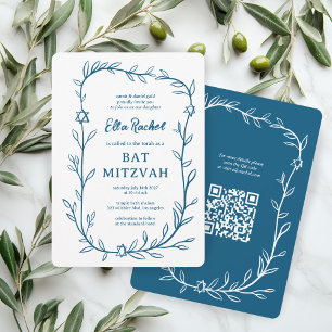 Invitation Code QR de Bat mitzvah à barres botaniques délicat