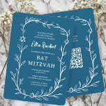 Invitation Code QR de Bat mitzvah à barres botaniques délicat<br><div class="desc">Carte parfaite pour annoncer un bat mitzvah, bar mitzvah ou une autre célébration juive ! L'art délicat de trame feuille dessinée à la main pour vous! ENTIÈREMENT PERSONNALISABLE ! Cliquez sur "Personnaliser" ci-dessus pour modifier le texte. Cliquez sur "modifier à l'aide de l'outil de conception" pour ajuster les polices, les...</div>