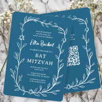 Code QR de Bat mitzvah à barres botaniques délicat
