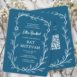 Invitation Code QR de Bat mitzvah à barres botaniques délicat