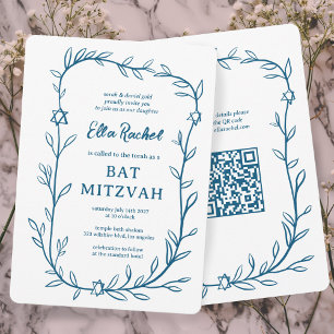 Invitation Code QR de Bat mitzvah à barres botaniques délicat