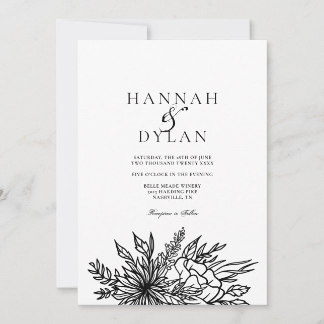 Invitation Code QR de bouquet botanique esquissé pour mariage (Devant)