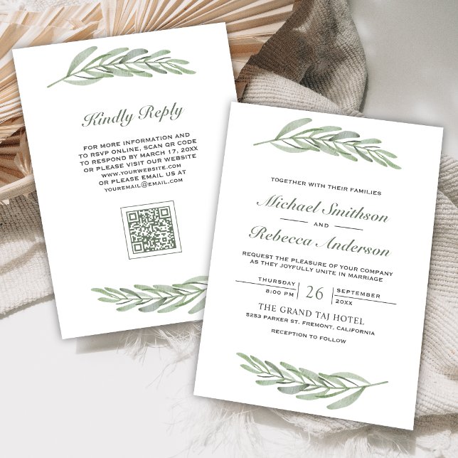 Invitation Code QR de branche de feuilles d'olive pour mariag (Créateur téléchargé)