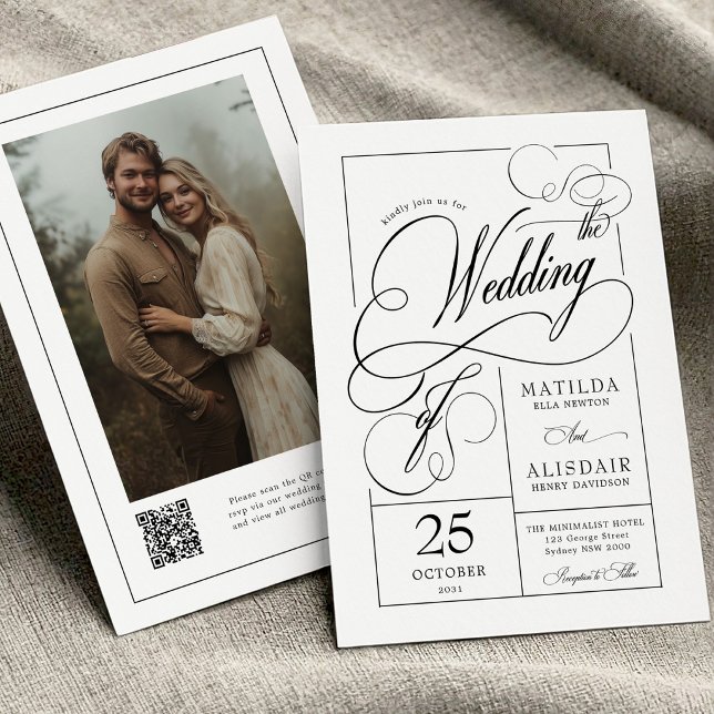 Invitation Code QR de calligraphie moderne pour photo de mari (Créateur téléchargé)