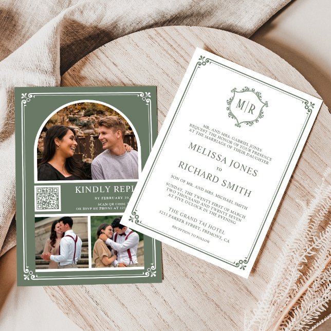 Invitation Code QR de collage de photos à monogramme, mariage (Créateur téléchargé)