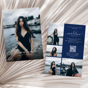 Invitation Code QR de collage photo Fête de fin d'études Bleu