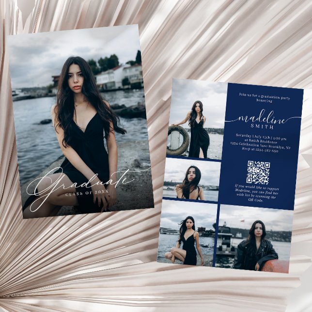 Invitation Code QR de collage photo Fête de fin d'études Bleu (Créateur téléchargé)