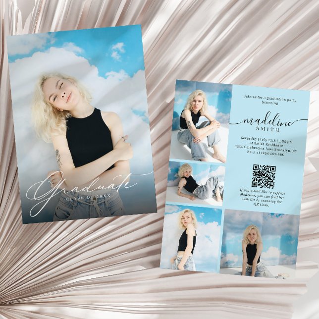 Invitation Code QR de collage photo Fête de fin d'études Bleu (Créateur téléchargé)