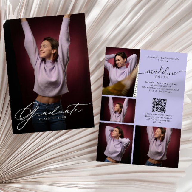 Invitation Code QR de collage photo Fête de fin d'études Viol (Créateur téléchargé)