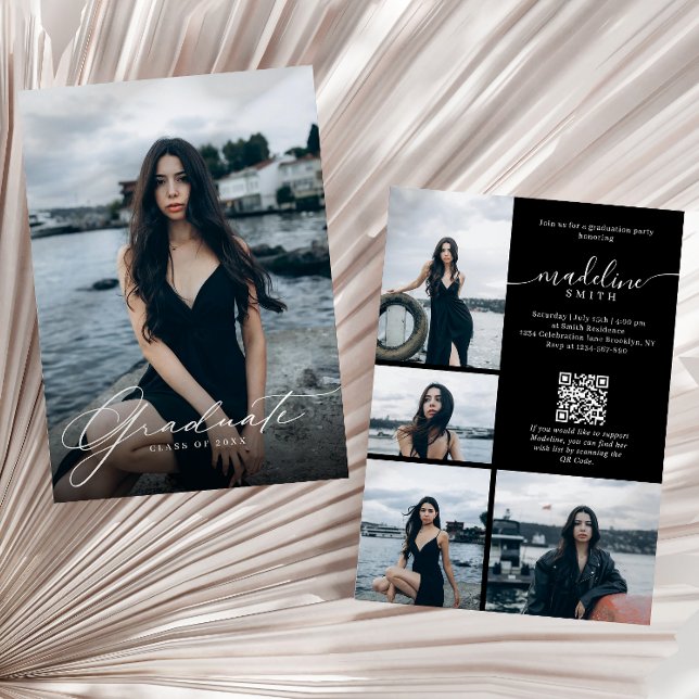 Invitation Code QR de collage photo noir blanc Fête de fin d' (Créateur téléchargé)