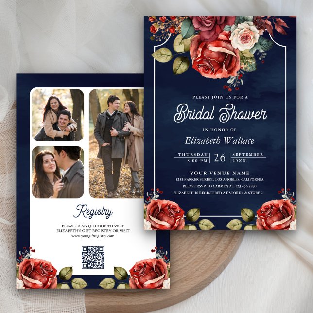 Invitation Code QR de Fleurs de Roses Rouges pour Mariage Nav (Créateur téléchargé)