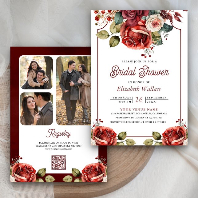 Invitation Code QR de Fleurs Photo de Roses Rouges pour Baby  (Créateur téléchargé)