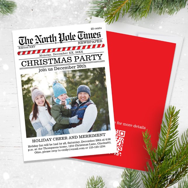 Invitation Code QR de journal de fête de Noël mignon  (A Cute fun whimsical Christmas party a QR code for social media sharing. )