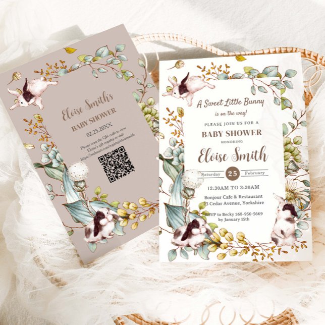 Invitation Code QR de la Baby Shower des Lapins Botaniques Vi (Créateur téléchargé)