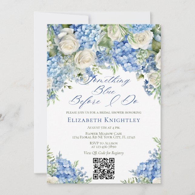 Invitation Code QR de la Baby Shower Hydrangea Bleue (Devant)