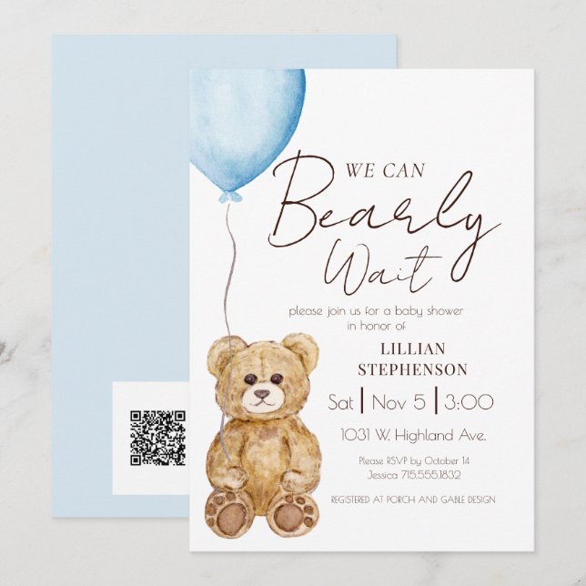 Invitation Code QR de la Baby Shower pour Garçon Blue We Can  (Devant / Derrière)