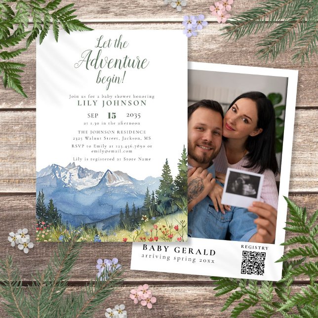 Invitation Code QR de la Baby Shower pour l'Aventure Commence (Let The Adventure Begin Baby Shower Photo QR Code Invitation)