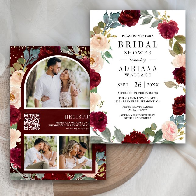 Invitation Code QR de la douche de mariée florale pêche de Bo (Créateur téléchargé)