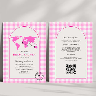 Invitation Code QR de la Fête de Mariage Gingham Aventure Voy