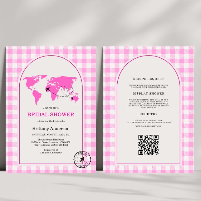 Invitation Code QR de la Fête de Mariage Gingham Aventure Voy (Créateur téléchargé)