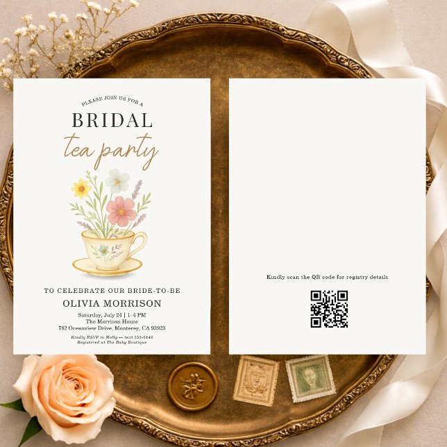 Invitation Code QR de la fête de thé florale pour la douche d (Créateur téléchargé)