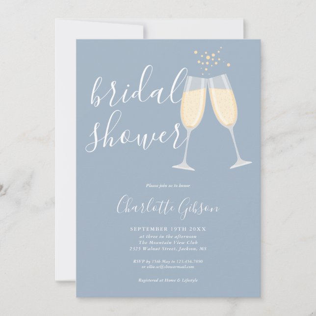 Invitation Code QR de la fête prénuptiale au champagne Bleu P (Devant)