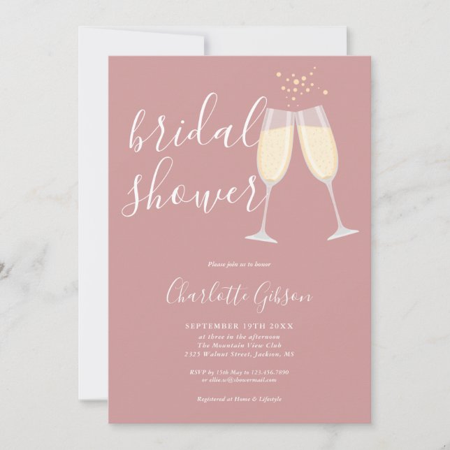 Invitation Code QR de la fête prénuptiale au champagne Rose P (Devant)