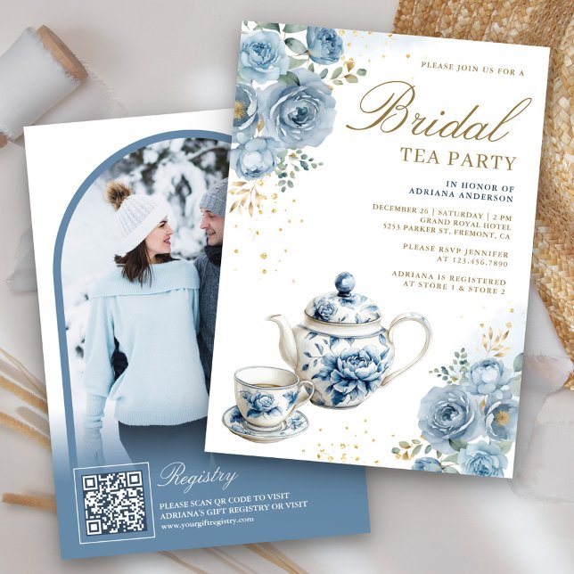 Invitation Code QR de la fête prénuptiale Tea Party aux fleur (Créateur téléchargé)