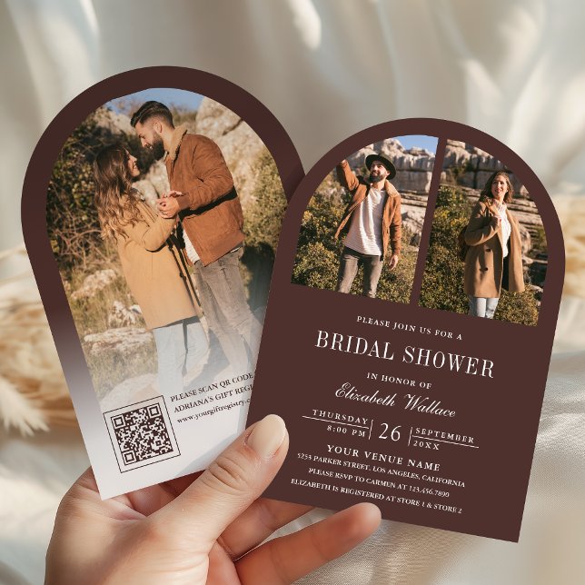 Invitation Code QR de la photo d'arche marron espresso pour l (Créateur téléchargé)