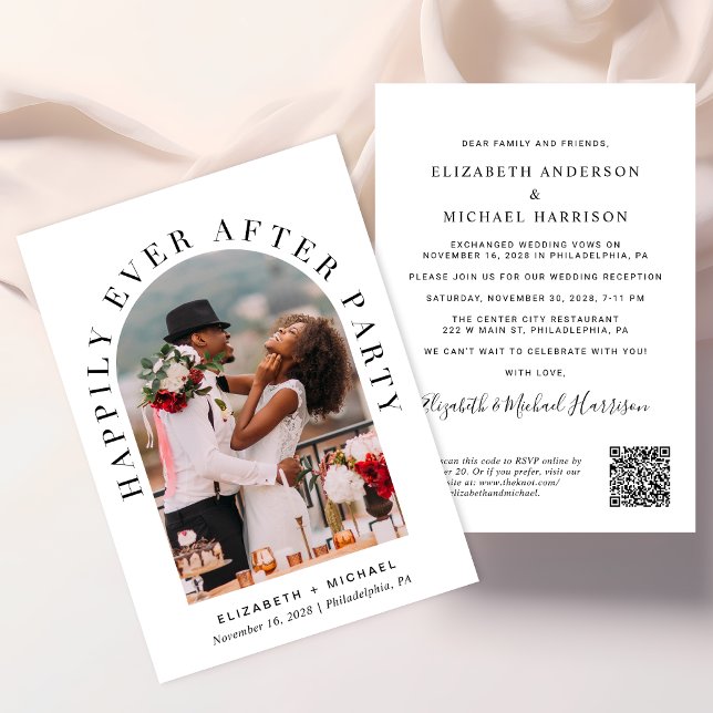 Invitation Code QR de la photo de l'Arche Élégante Réception  (Celebrate your love story with an invitation showcasing your favorite photo in an elegant arch frame)