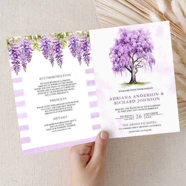 Invitation Code QR de l'arbre floral de glycine violette pour (Créateur téléchargé)