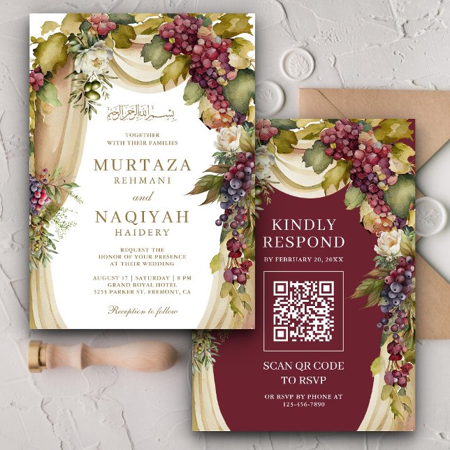 Invitation Code QR de l'arche de raisins Bohème vintage pour  (Créateur téléchargé)