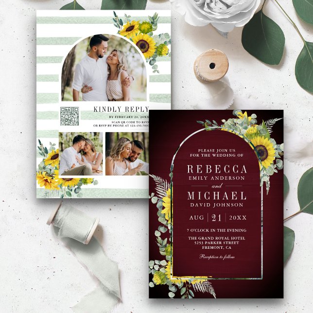 Invitation Code QR de l'arche d'eucalyptus tournesol mariage  (Créateur téléchargé)