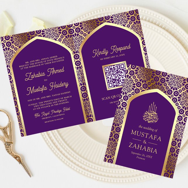 Invitation Code QR de l'arche perse violette royale pour mari (Créateur téléchargé)