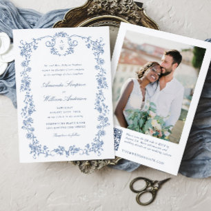 Invitation Code QR de l'Orné victorien Grace Blue Floral Mari
