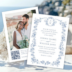 Invitation Code QR de l'Orné victorien Grace Blue Floral Mari