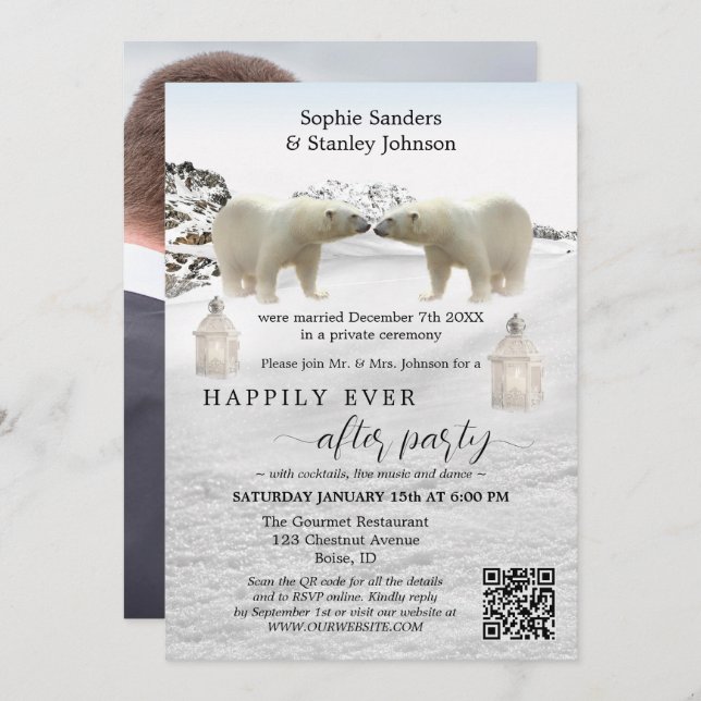 Invitation Code QR de l'ours polaire Photo Après l'invitation (Devant / Derrière)