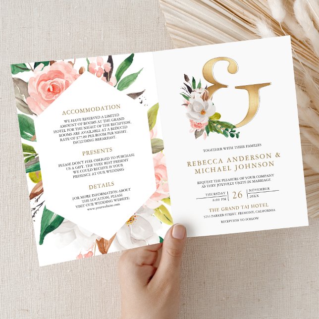 Invitation Code QR de mariage à fleurs rose blush et esperlue (Créateur téléchargé)
