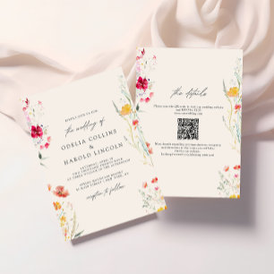 Invitation Code QR de mariage à la crème de fleur sauvage col