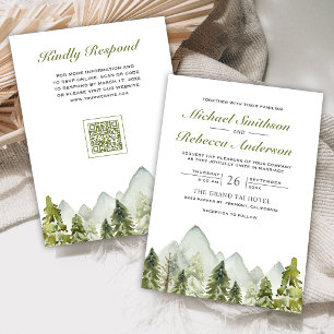 Invitation Code QR de mariage à la montagne et forêt de pins