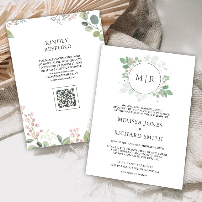 Invitation Code QR de mariage à la verdure d'eucalyptus (Créateur téléchargé)