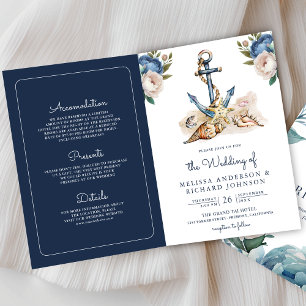 Invitation Code QR de mariage à l'aquarelle bleu marine flora