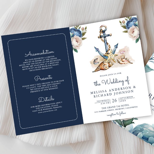 Invitation Code QR de mariage à l'aquarelle bleu marine flora (Créateur téléchargé)