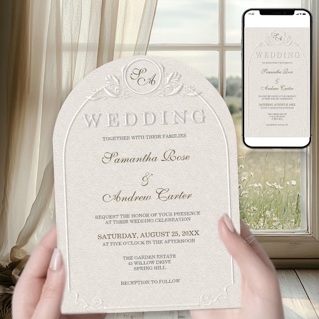 Invitation Code QR de mariage à l'arche de monogramme en ivoi (Créateur téléchargé)