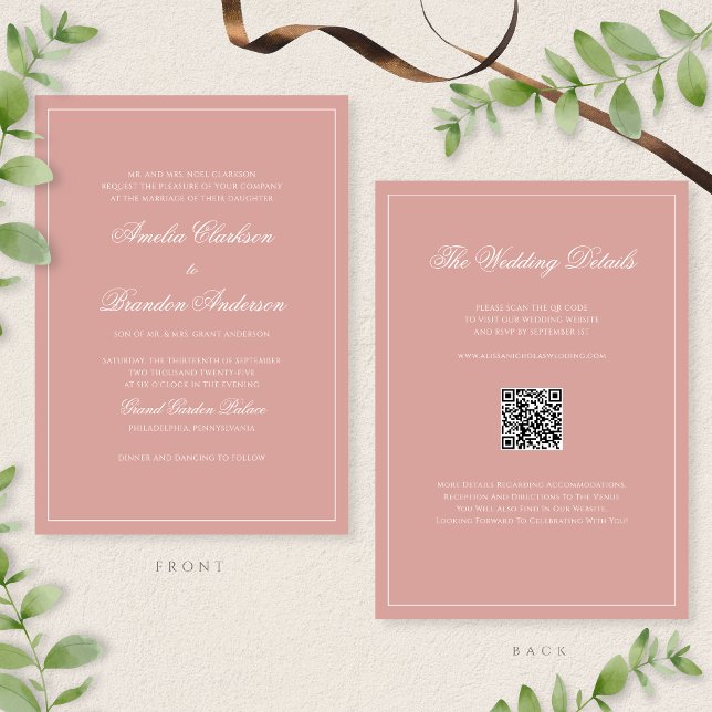 Invitation Code QR de mariage à l'écriture avec bordure Rose  (Créateur téléchargé)