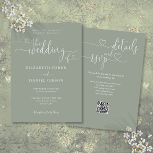 Invitation Code QR de mariage à l'écriture cursive vert sauge