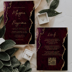 Invitation Code QR de mariage à l'écriture en agate rouge de 